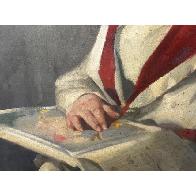 Oil Portrait of a Girl in Red & White Dress Reading Story, Circa 1914 — Signed by David Alison r.s.a. (Scottish, 1882–1955) Gilt Framed For Sale - Image 10 of 18