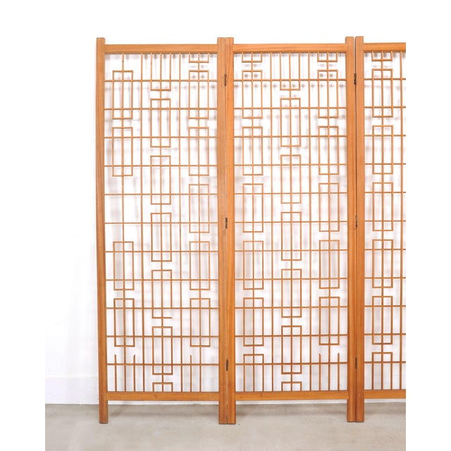 Mid-Century Four-Panel Teak Geometric Screen or Room Divider For Sale - Image 4 of 18