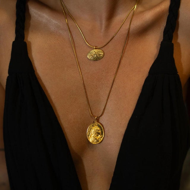 Contemporary Golden Warrior Goddess Medallion Necklace For Sale - Image 3 of 12