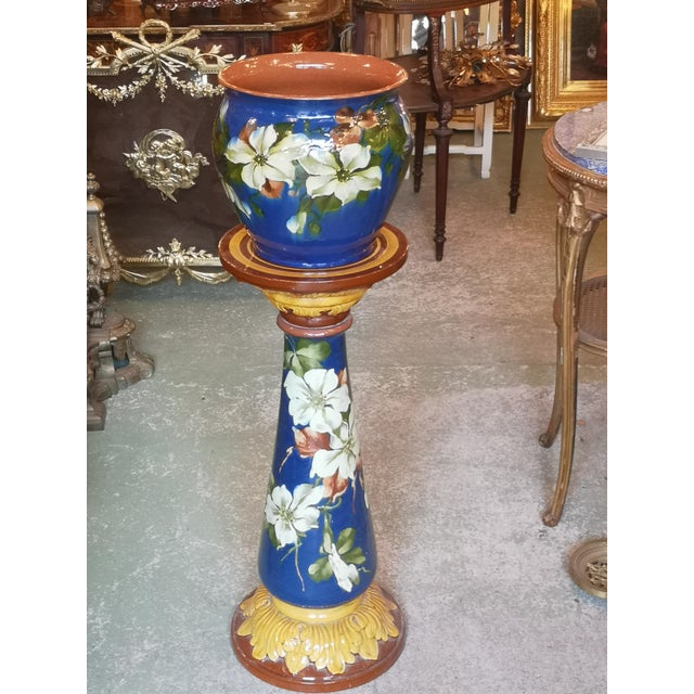 Blue Ceramic Planter and Stand, Set of 2 For Sale - Image 12 of 12
