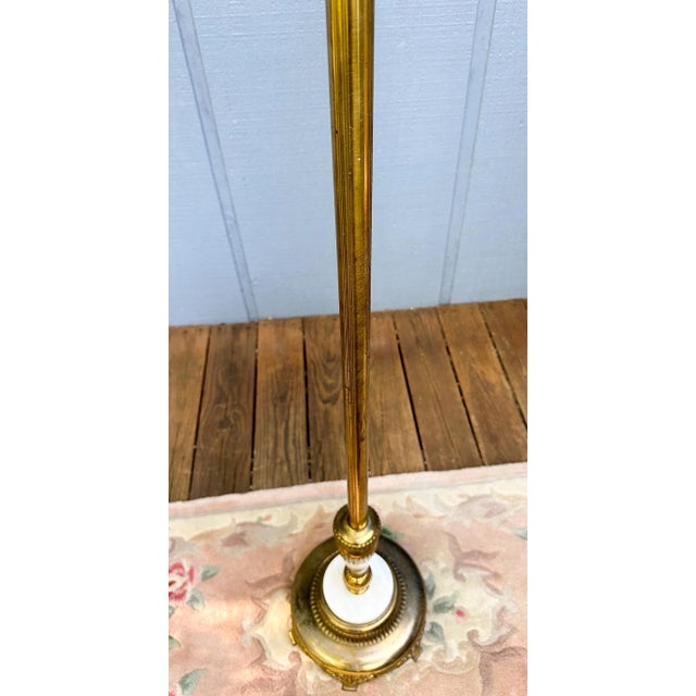 Brass 1940s Brass Floor Lamp With Onyx and Flared Torchiere Shade For Sale - Image 8 of 10