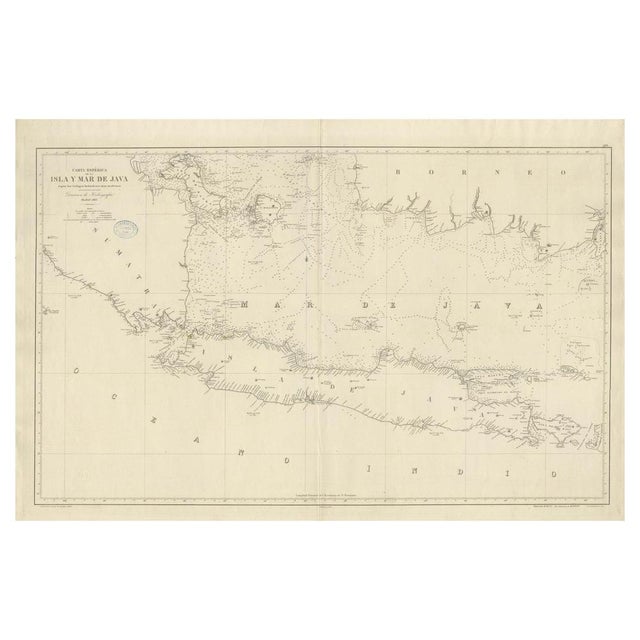 Antique map titled 'Carte Esférica de la Isla Y Mar de Java'. Large chart of the island and sea of Java, Indonesia....