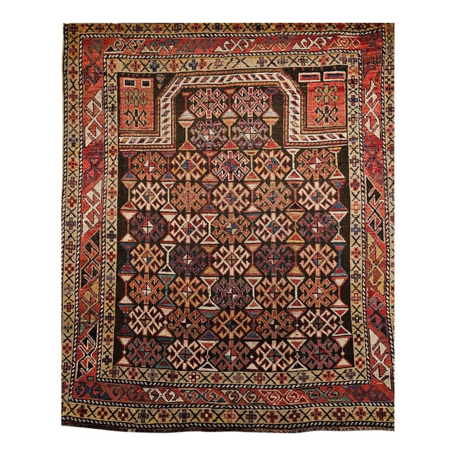 Antique Caucasian Shirvan Area Rug, Handwoven Wool, Prayer Pattern, 1890s, 4' x 5' For Sale