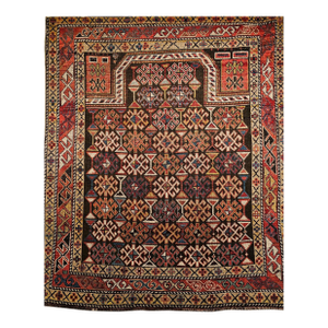 Antique Caucasian Shirvan Area Rug, Handwoven Wool, Prayer Pattern, 1890s, 4' x 5'