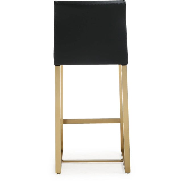 Denmark Black Vegan Leather & Gold Steel Counter Stools - Set of 2 For Sale - Image 4 of 12
