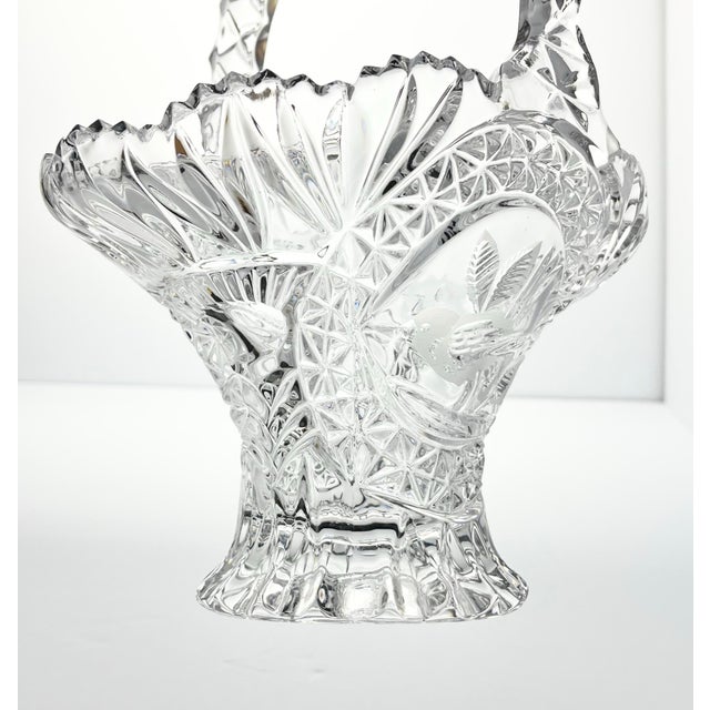 1990s Hofbauer “Byrdes” Large Cut Crystal Deep Handled Basket 10 1/2” For Sale - Image 4 of 11