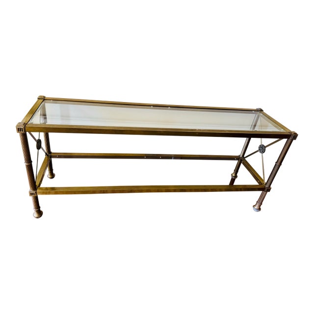 Vintage Neo-Classical Aged Brass Two Tier Console Table For Sale