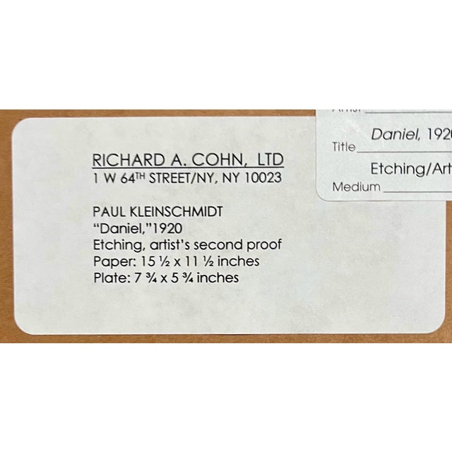 1920s Paul Kleinschmidt, 1920 German Expressionist Figurative Etching Daniel with Lion Paul Kleinschmidt, 1920 For Sale - Image 5 of 5