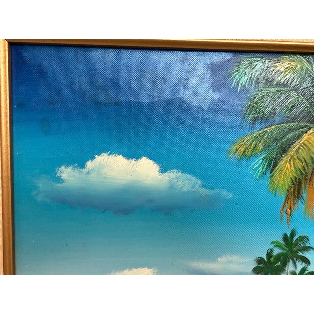 Tropical Beach Oil Painting Signed M Gordon, Palm Tree Seascape, Caribbean Coast For Sale In Jacksonville, FL - Image 6 of 13