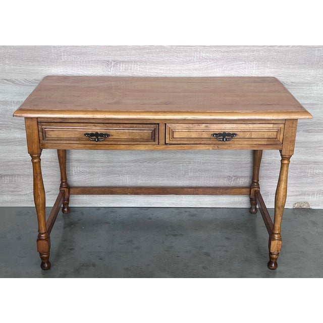 Spanish Pair of Early 20th Spanish Mobila Country Farm Desk With Two Drawers For Sale - Image 3 of 9