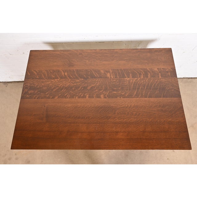 Gustav Stickley Antique Mission Oak Arts & Crafts Desk With Built-in Bookcases, Newly Refinished For Sale - Image 9 of 12