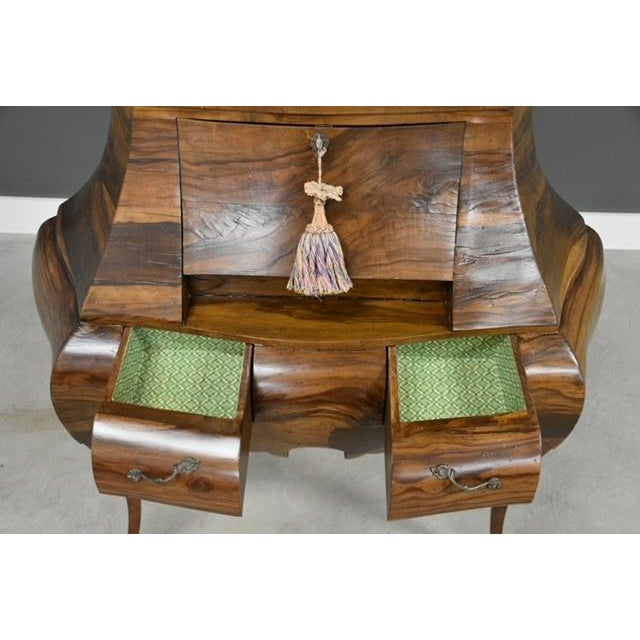 1950s Italian Bombe Style Burl Secretary Desk For Sale - Image 9 of 10