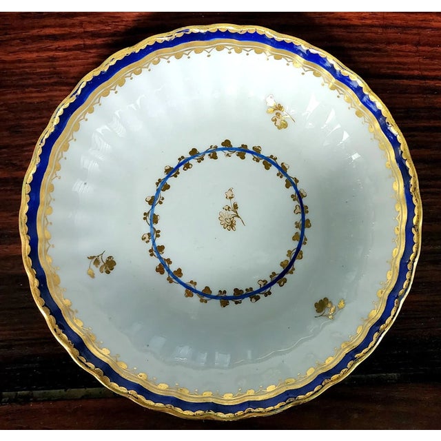 Antique 18th Century Derby Scallop Cup and Saucer Set - 2 items Hand-Painted Gold & UltraMarine Bowl Type Cup. Circa Date:...