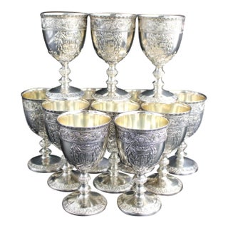 Vintage Corbell & Co. Silver Plated Armorial Wine Goblets - Set of 12 For Sale