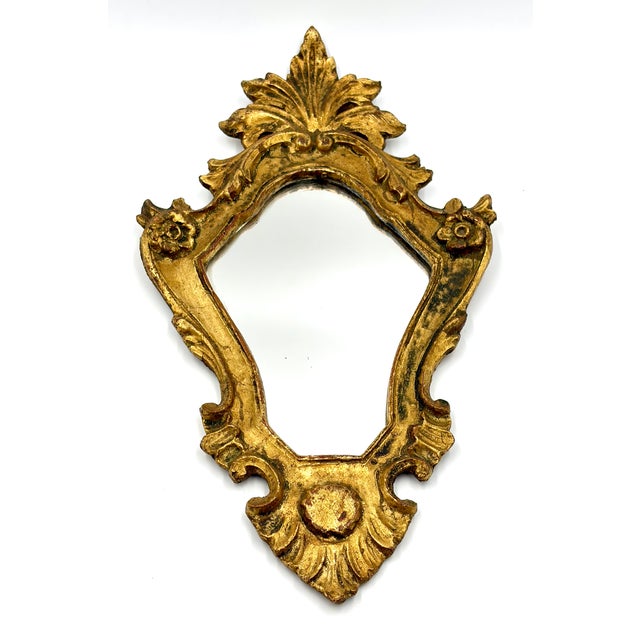 Gold Vintage Italian Florentine Petite Giltwood Mirror For Sale - Image 8 of 8