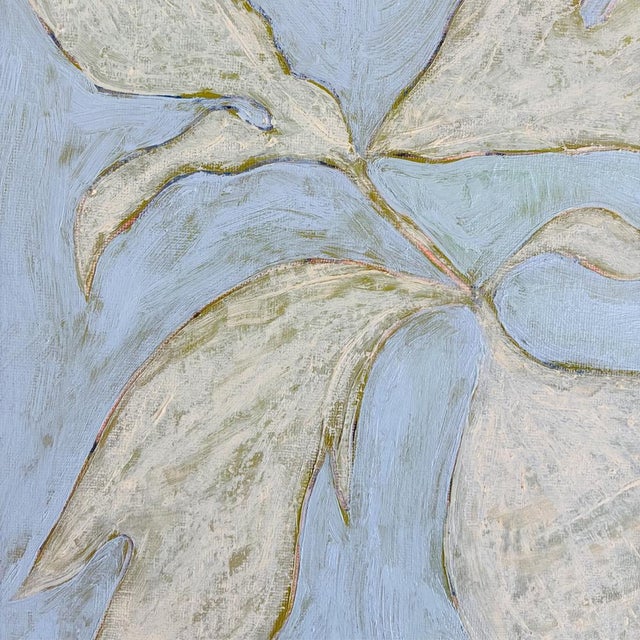 Original Framed Botanical Leaf Painting, Oil on Canvas in Gold Beaded Frame, 14x14 Minimalist Boho Home Decor For Sale - Image 4 of 5