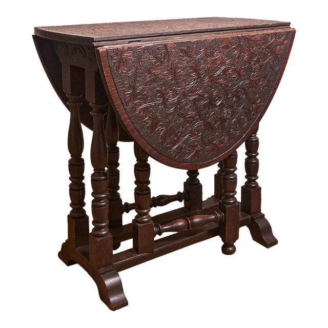 Early 19th Century Hand Carved Drop Leaf Accent Table For Sale