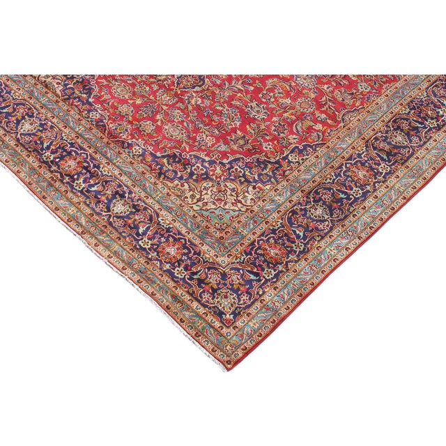 Traditional Vintage Red Blue 9'11" X 15'1" Hand-Knotted Wool Area Rug - Traditional Medallion For Sale - Image 3 of 8
