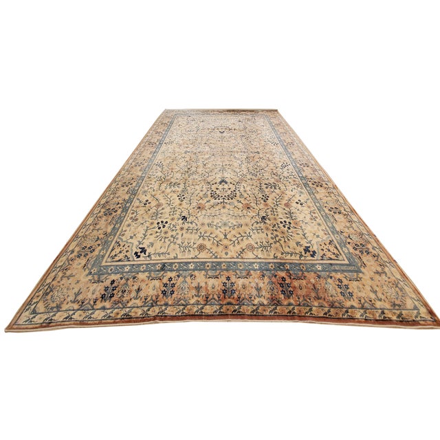 Antique Indian Amritsar Handmade Oriental Rug, Blue, Taupe Creams Allover Design For Sale - Image 4 of 18