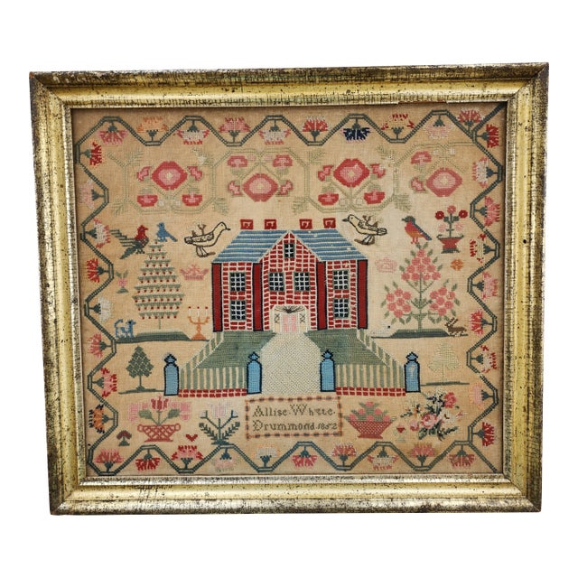 Antique Needlepoint in Giltwood Frame For Sale