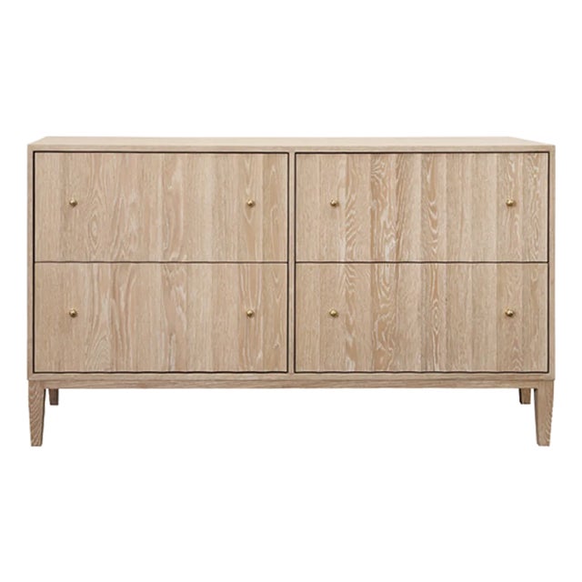 Matthew Izzo Home Angus Cerused Oak Four Drawer Fluted Detail Chest of Drawer With Brass Knobs For Sale