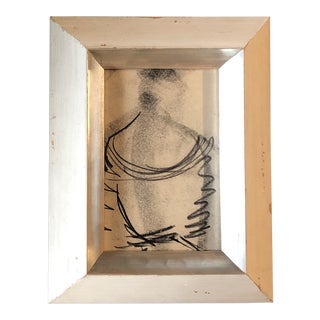 Original Vintage Abstract Charcoal Fashion Study Drawing Framed 1950’s For Sale