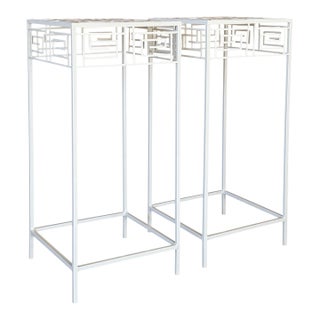 Pair of Vintage Coastal Regency Greek Key Plant Stands For Sale