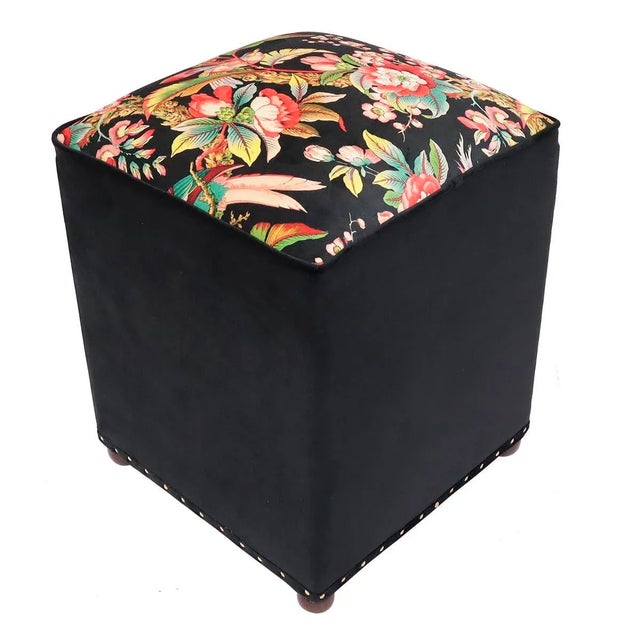 Shabby Chic Velvet Handmade Ottoman For Sale - Image 10 of 10