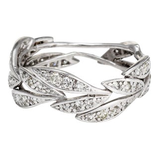 Mid 20th Century Vintage Diamond Leaf Eternity Ring Platinum Band, Sz 6.75 For Sale