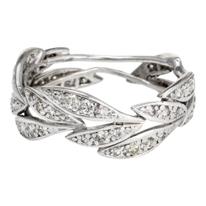 Mid 20th Century Vintage Diamond Leaf Eternity Ring Platinum Band, Sz 6.75