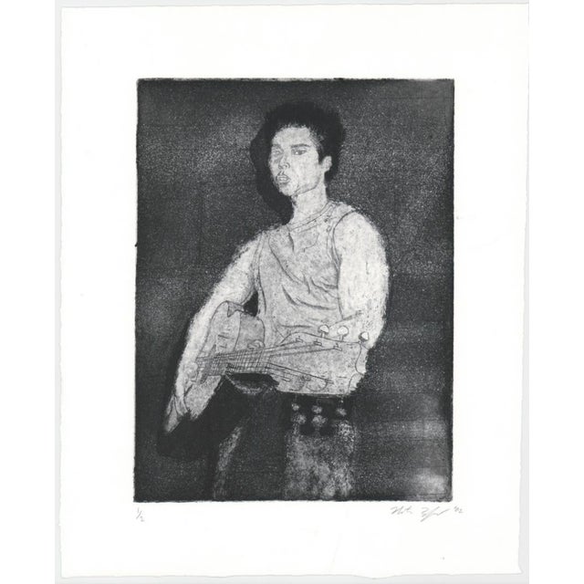 Figurative Etching of a Musician With a Guitar For Sale - Image 3 of 3