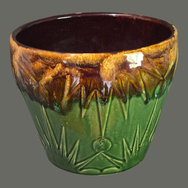 Art Deco Vintage Majolica Robinson Ransbottom Sun & Moon Glazed Pottery Jardinière Planter For Sale - Image 3 of 11