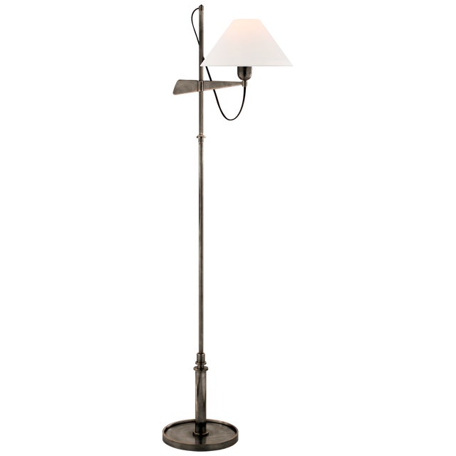 Modern J. Randall Powers by Visual Comfort Signature Hargett Bridge Arm Floor Lamp in Bronze with Linen Shade For Sale - Image 3 of 3