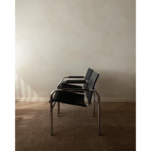 1980s Vintage Bauhaus Klinte Lounge Chairs in Chrome and Leather by Tord Björklund for Ikea, 1980s, Set of 2 For Sale - Image 5 of 18