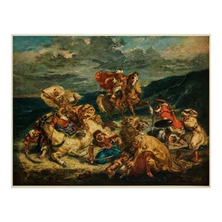 1955 After Eugene Delacroix "Oriental Lion Hunt", Vintage Full-Color Print For Sale