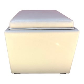 Crate & Barrel Stow Leather Storage Cube/Ottoman For Sale