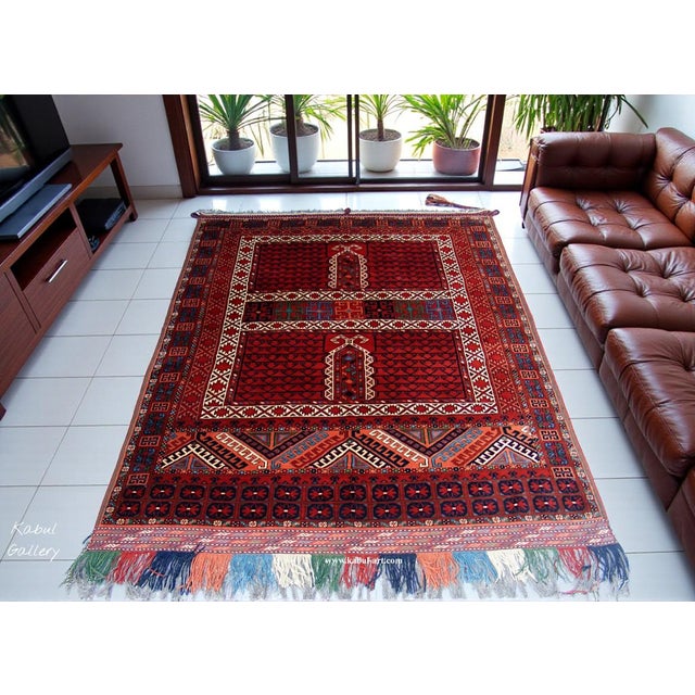 Textile Vintage Afghan Turkmen Hand-Knotted Wool Rug, 1990s For Sale - Image 7 of 18