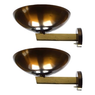 Vintage Art Deco Bauhaus Wall Lamps in Brass, 1930s, Set of 2 For Sale