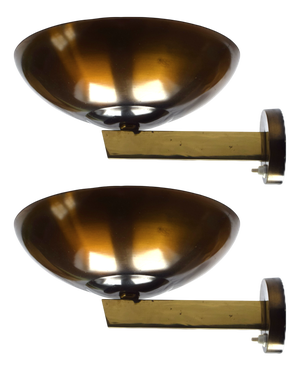 Vintage Art Deco Bauhaus Wall Lamps in Brass, 1930s, Set of 2