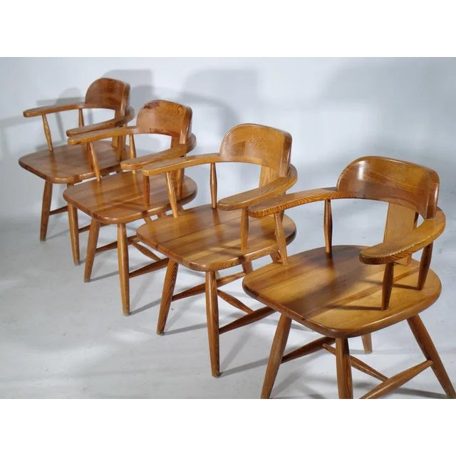 Mid-Century Modern Scandinavian Armchairs in Pine Wood from Asko, 1970s, Set of 4 For Sale - Image 3 of 12