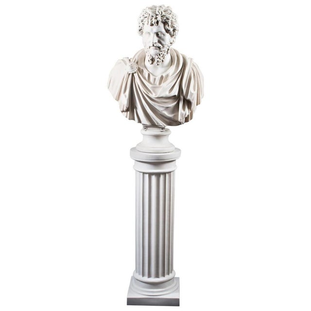 Marble Bust and Pedestal Depicting Roman Emperor Lucius Versus, Set of 2 For Sale - Image 18 of 18
