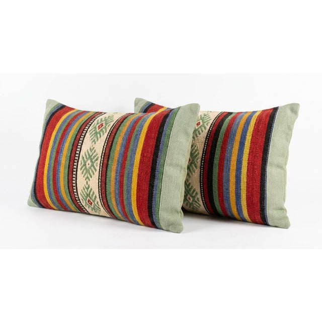This beautiful 8'' x 20'' & 16'' x 17'' hand-woven Kilim pillow cover set was made from authentic Turkish kilim. The...
