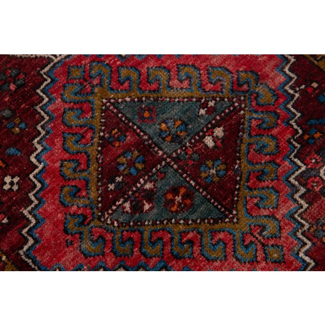 Red Red Vintage Persian Heriz Wool Runner With Multicolor Tribal Design For Sale - Image 8 of 8