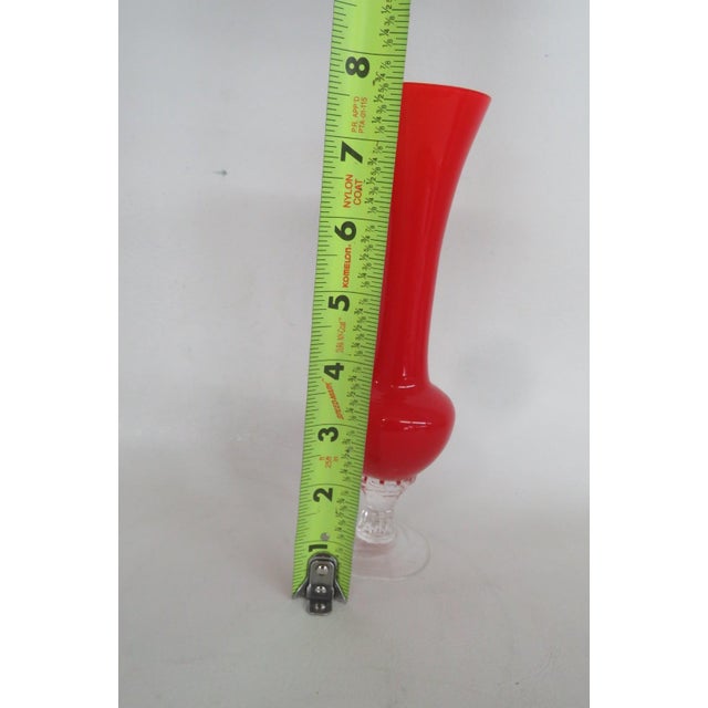 Ruby Red Glass Vase With Clear Cut Pedestal Base Mid Century Modern Style 4883b For Sale - Image 11 of 13