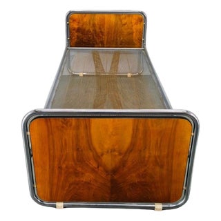Bauhaus Tubular Steel Bed with Walnut Veneer Panels, 1930s For Sale
