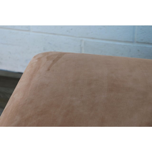 1980s Oversized Vintage Ralph Lauren Tan Leather & Wood Ottoman With Bun Feet For Sale - Image 5 of 18