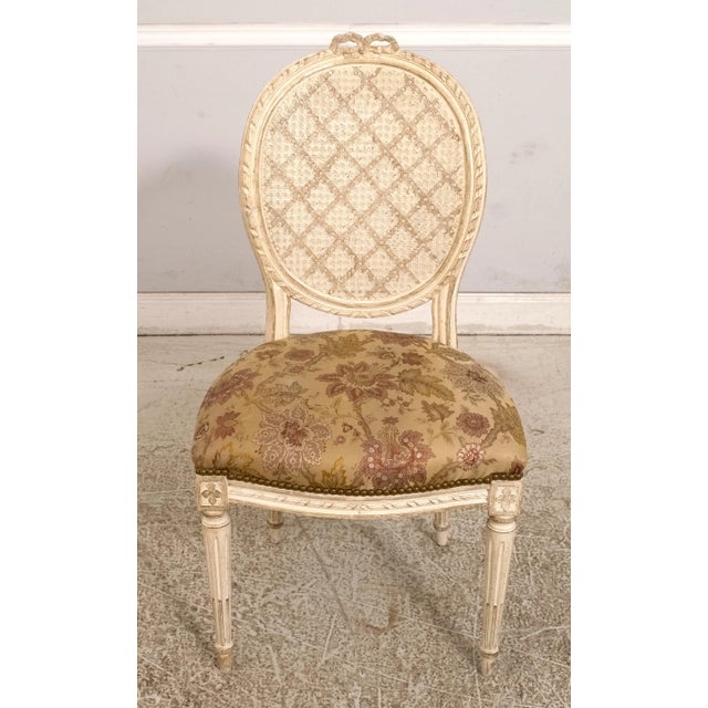 French Louis XVI Cane Back Paint Decorated Side Chair For Sale - Image 4 of 12