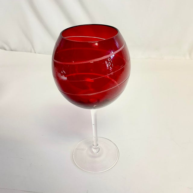 Ruby Red Vintage Art Deco Hollywood Regency Ruby Cheers Balloon Wine Glasses - Set of 7. For Sale - Image 8 of 10