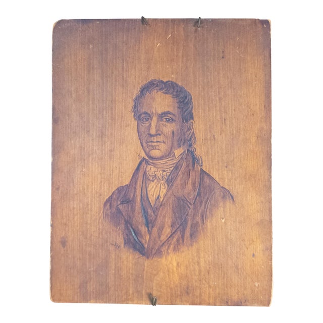 19th Century American Pyrography Portrait of a Gentleman by Robert Ball Hughes For Sale