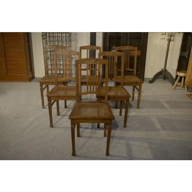 Art Deco Oak & Cane Dining Chairs, 1930s, Set of 6, in Very Good conditions. Designed 1920 to 1949